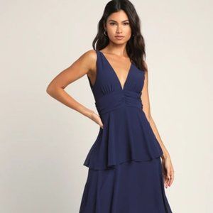 Lulu's Celebration Time Navy Blue Sleeveless Tiered Midi Dress